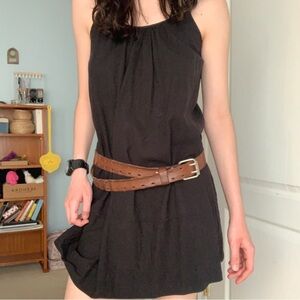 distressed leather brown belt w/ silver hardware